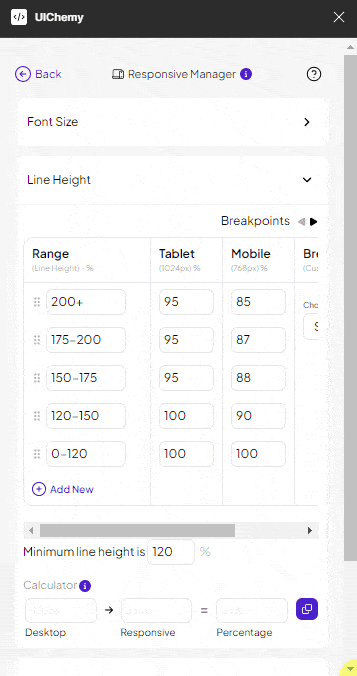 uichemy responsive manager line height