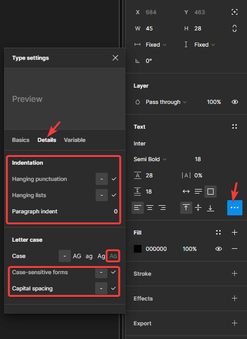 figma type settings details