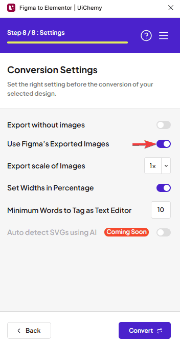 Figma to WordPress converter settings interface illustration for UiChemy.