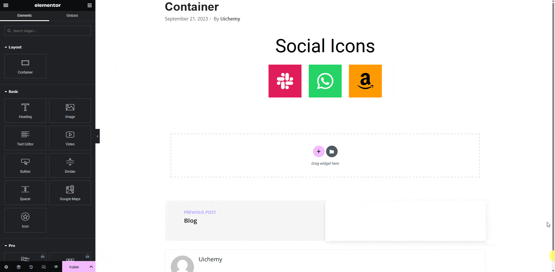 exported template with social icons