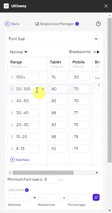 uichemy responsive manager calculator