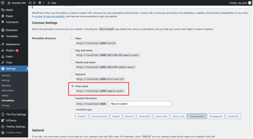 Permalinks settings