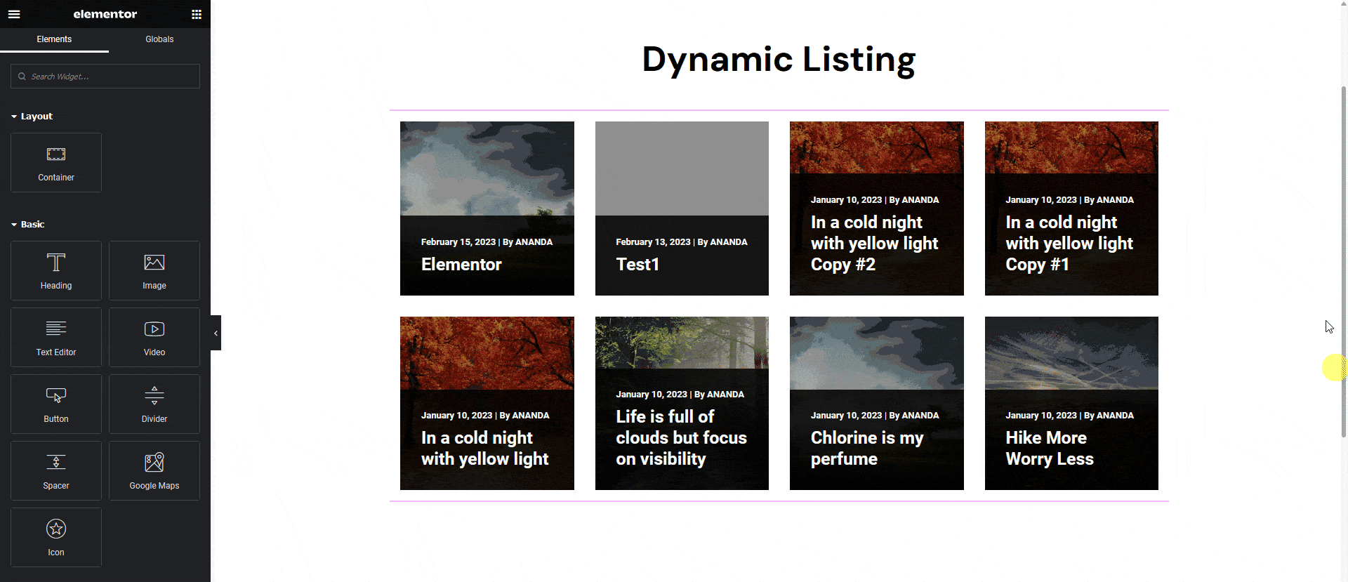 exported template with dynamic listing