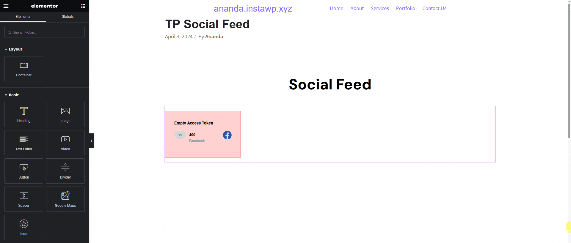 exported template with social feed