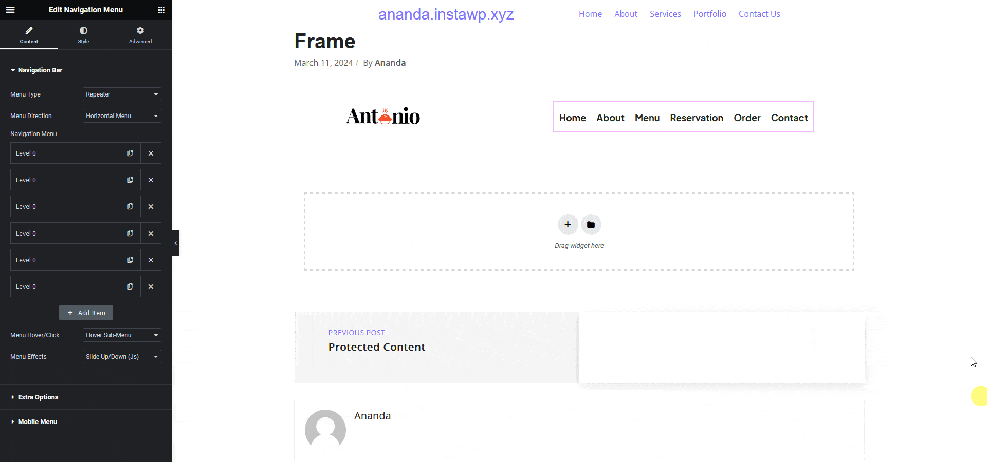 exported template with tp navigation menu