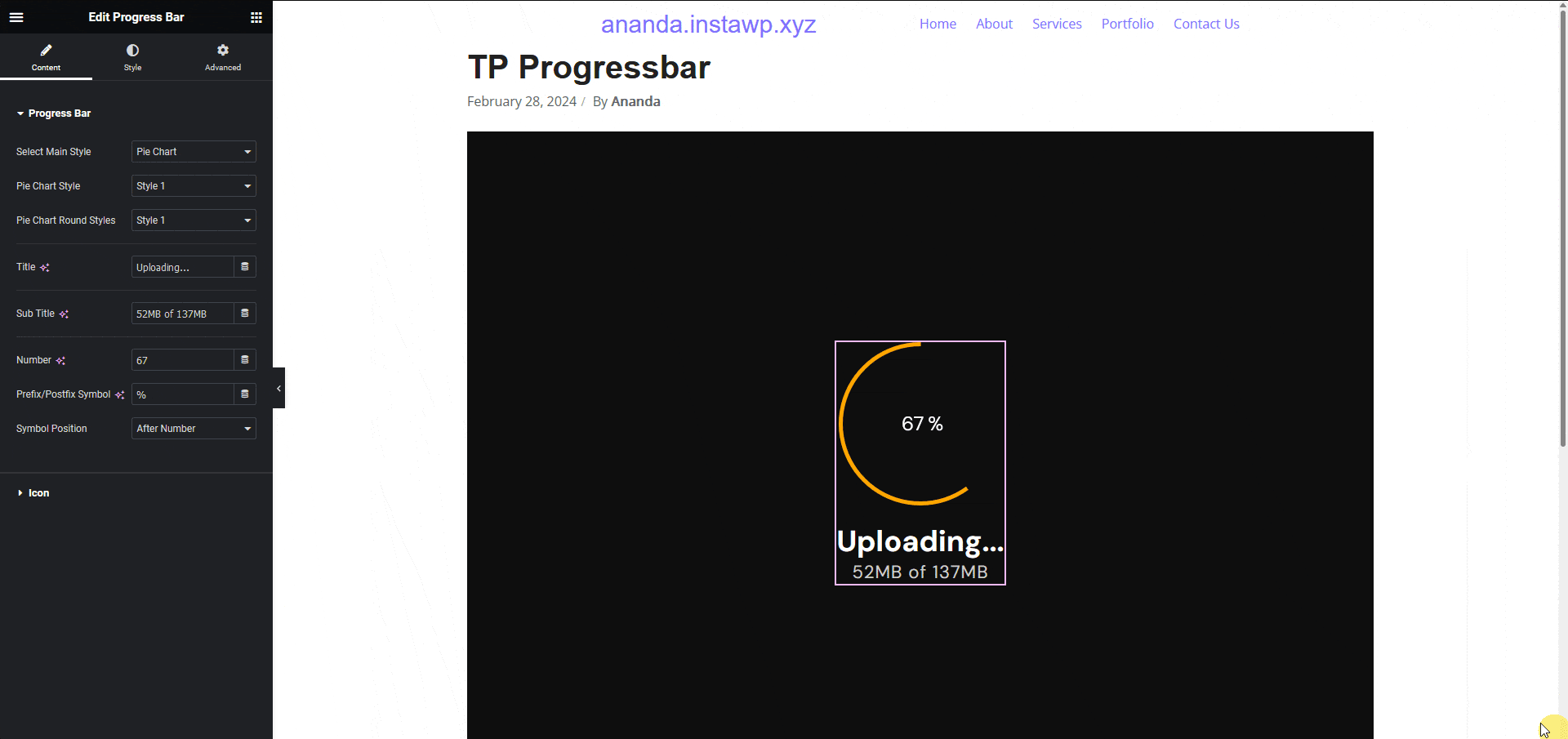 exported template with tp progress bar pie chart