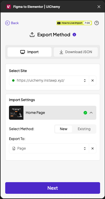 Export to Elementor