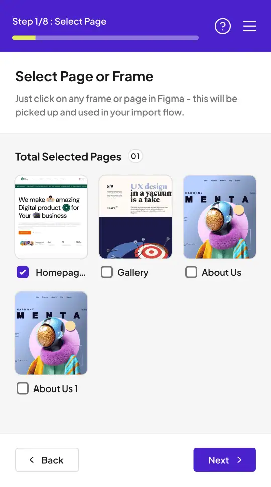 Step 1 Select Pages