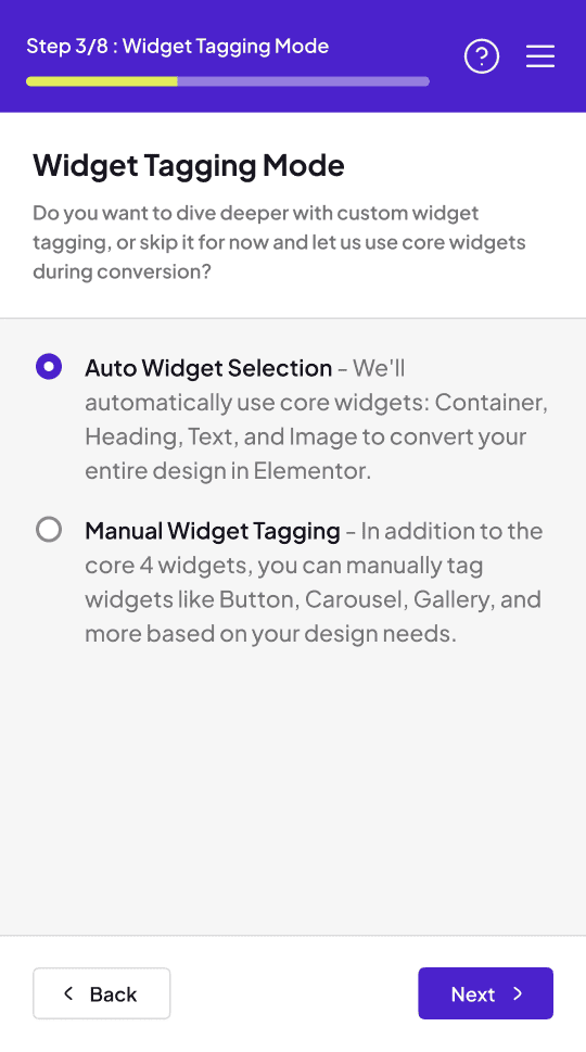 Step 3 Widget Tagging Mode