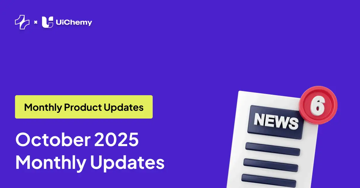Stylish UI design showcasing October 2023 product updates from UiChemy.