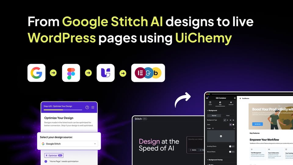 AI website design; UiChemy enhances WordPress pages with intelligent automation.