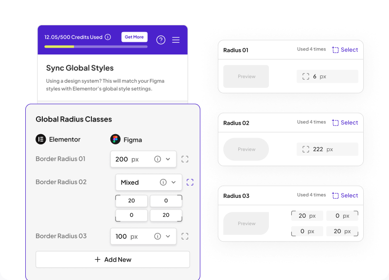 The Global Radius Classes panel beside three radius presets and their corner values