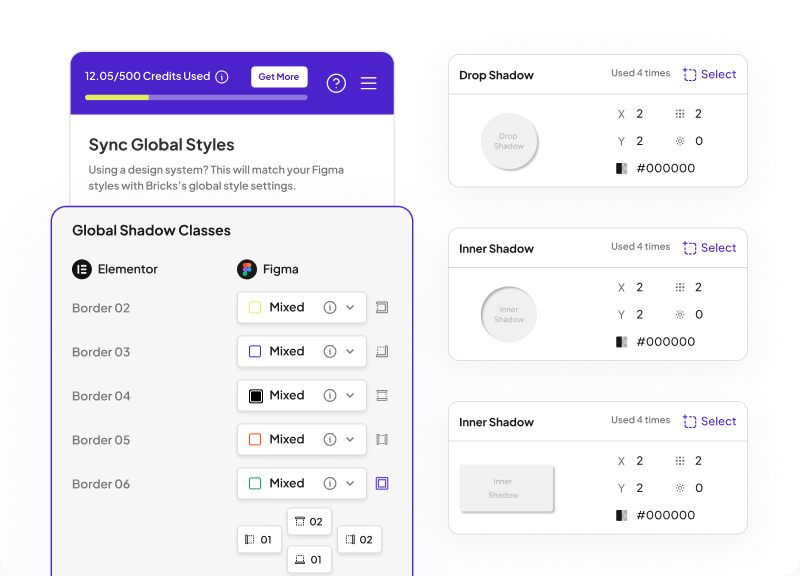 The Global Shadow Classes panel beside drop shadow and inner shadow presets