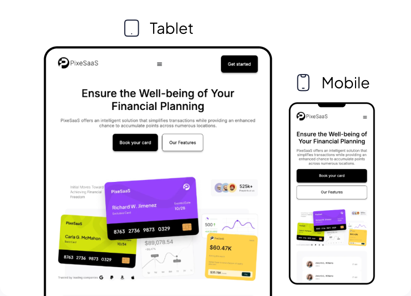 The same converted page shown at tablet and mobile widths