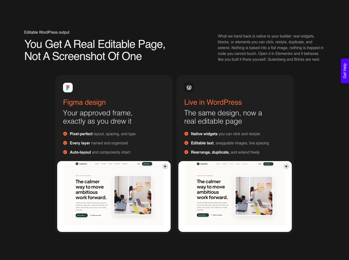 UiChemy AI Express Mode page showing Figma frame converted to an editable WordPress page