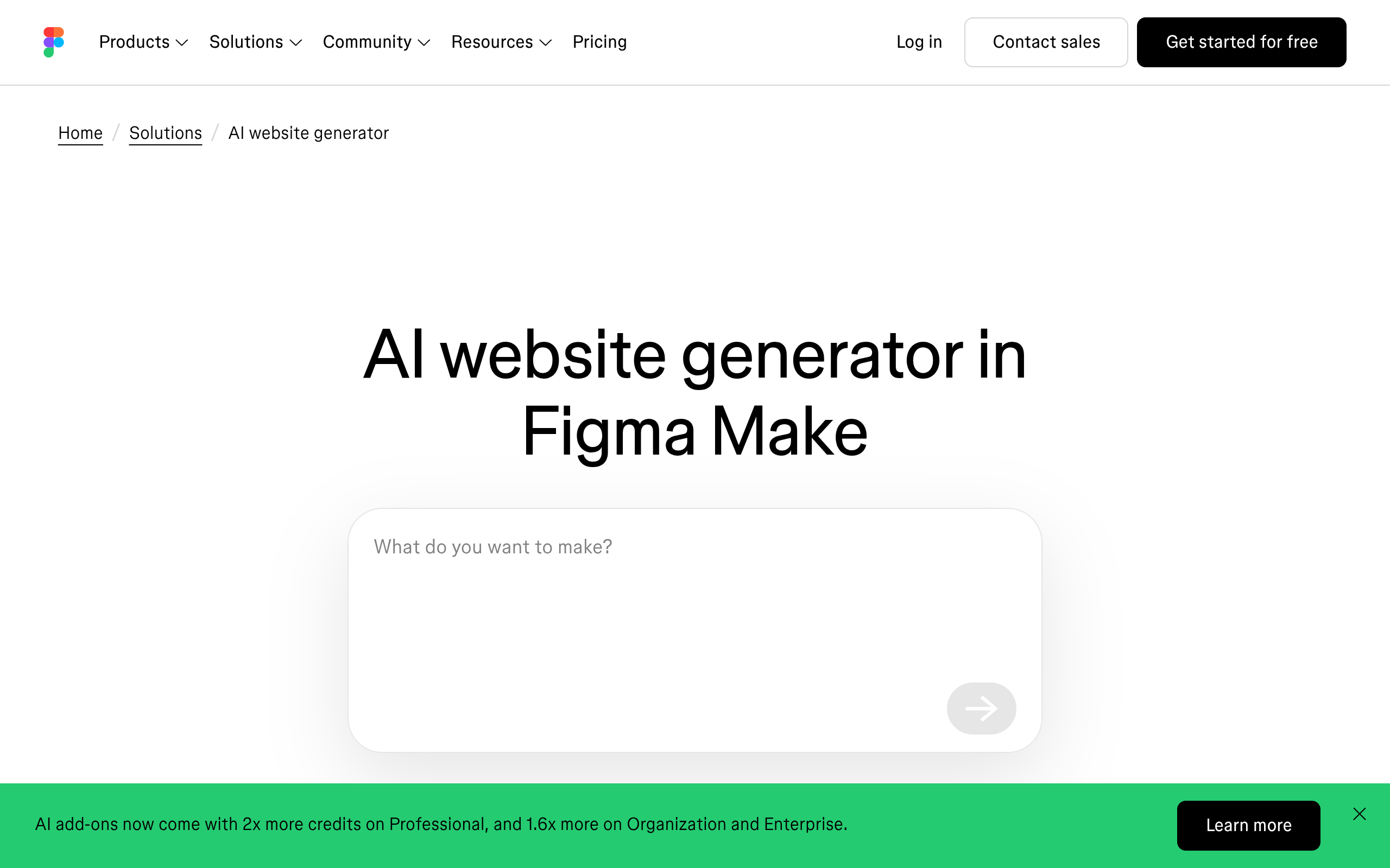 Figma AI website generator page explaining prompt to responsive site with real code