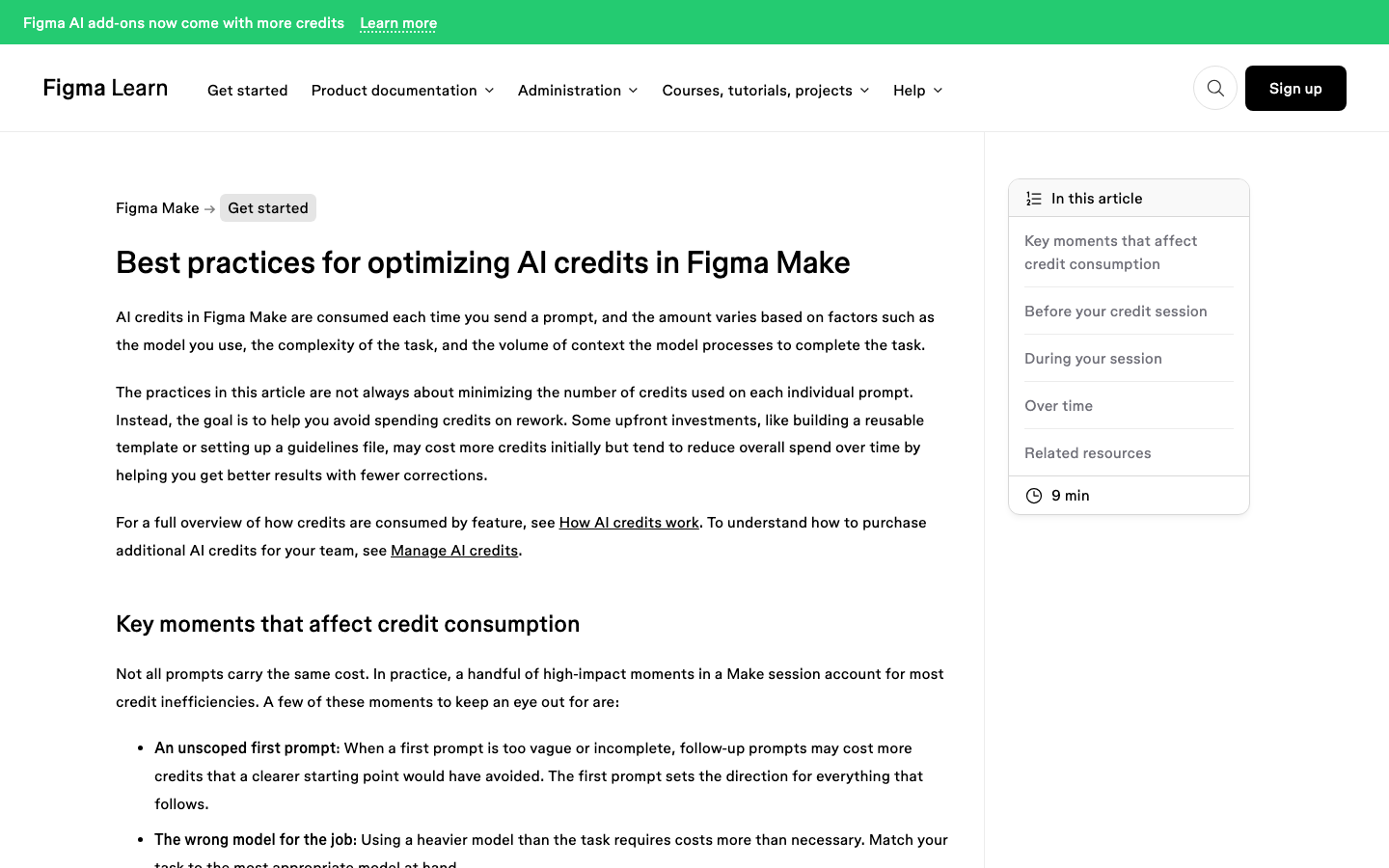 Figma best practices article for optimizing AI credits in Figma Make