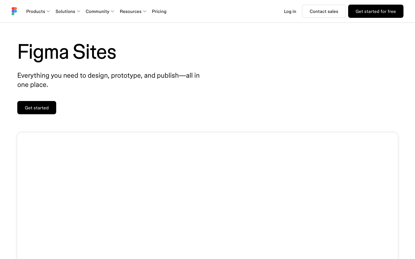 Figma Sites product page describing the responsive website publishing beta