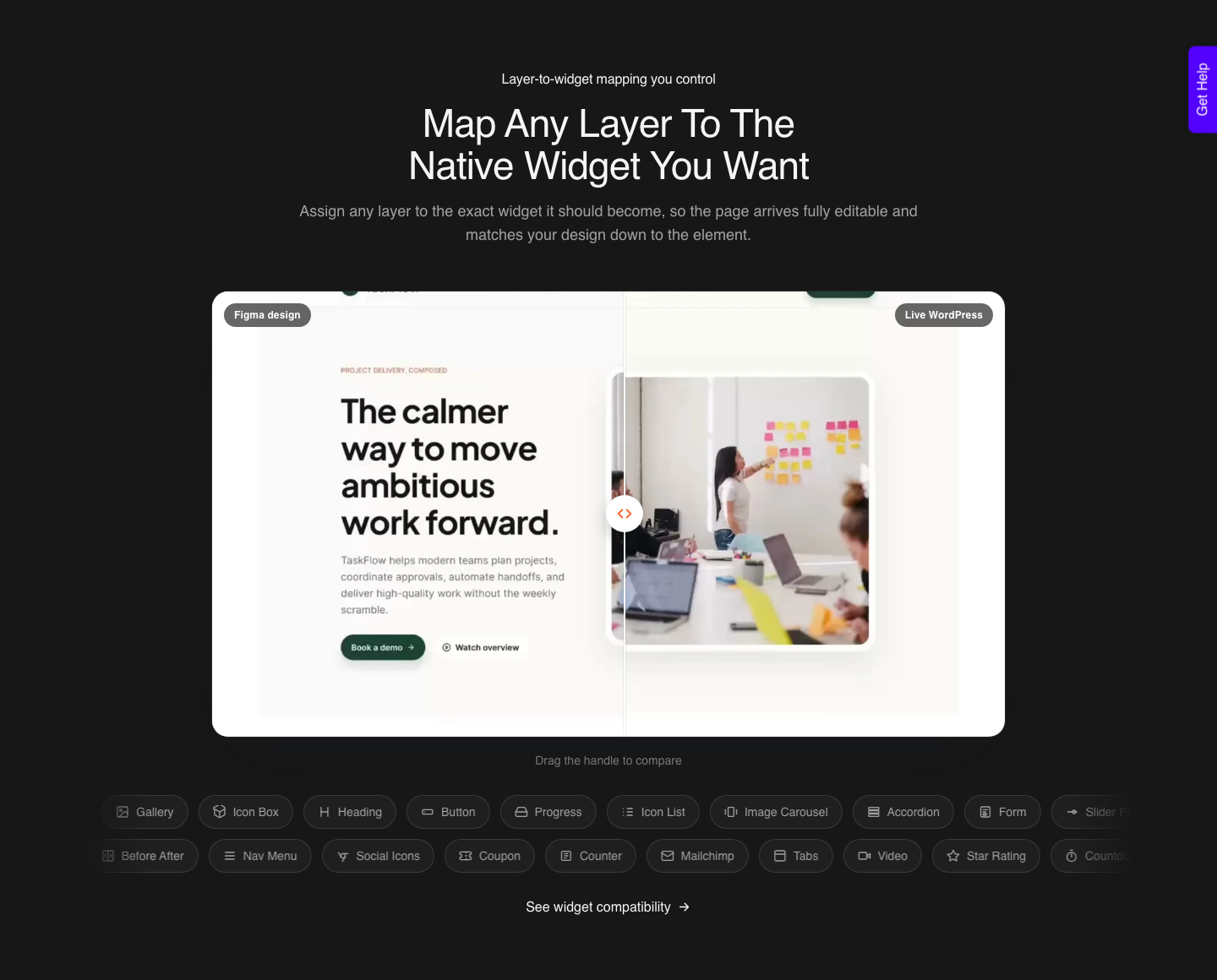 UiChemy Classic Mode page showing how any Figma layer is mapped to the native widget you choose