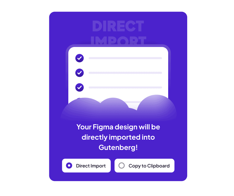 UiChemy final step offering Direct Import into Gutenberg or Copy to Clipboard for the block JSON