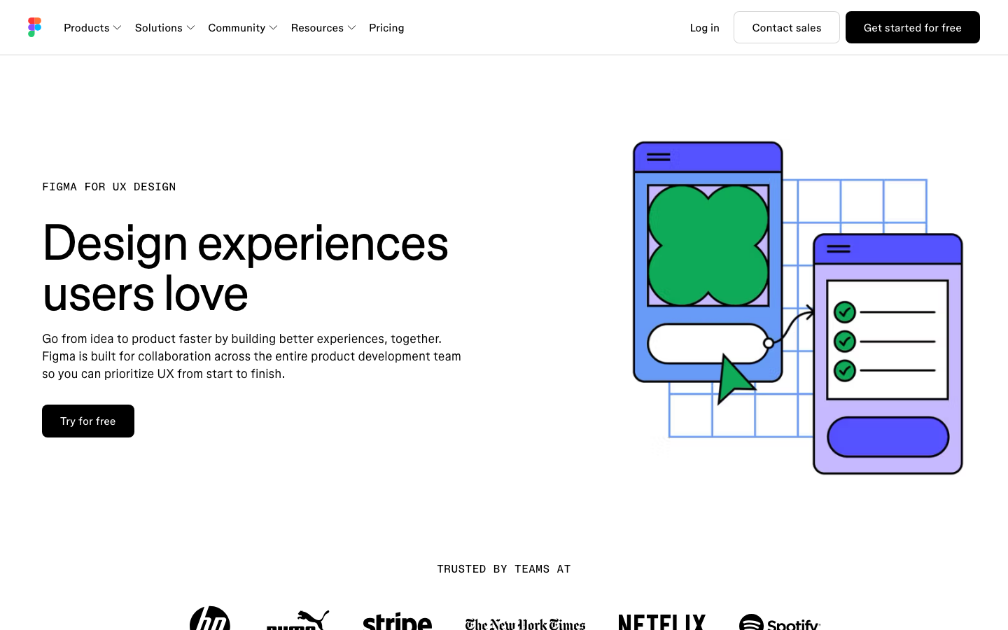 Figma UX design tool page showing collaboration and real-time co-creation features