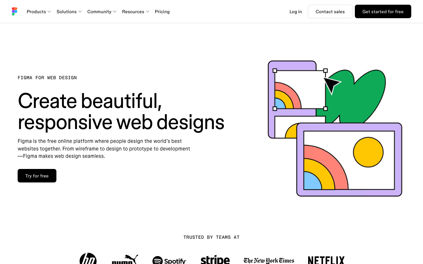 Figma web design page showing responsive web design tools including auto layout, components and styles