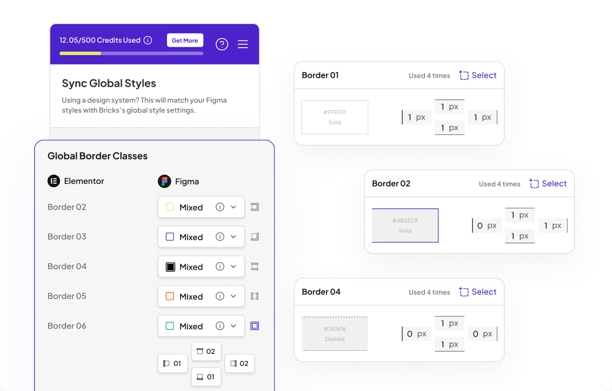 UiChemy Sync Global Styles panel mapping Figma border styles onto numbered global border classes