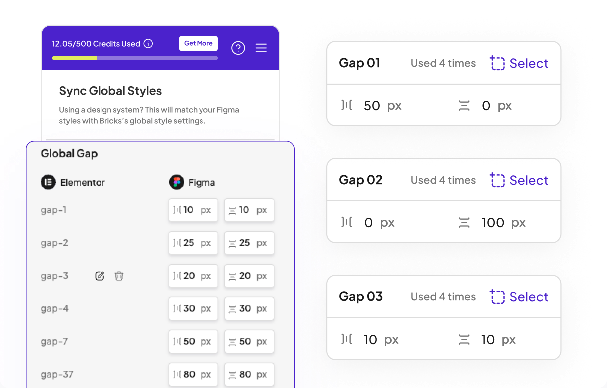 UiChemy Sync Global Styles panel mapping Figma gap values onto numbered global gap classes