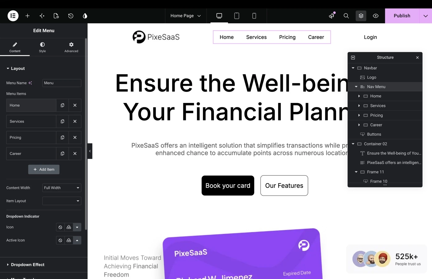 A converted page open in the Elementor editor