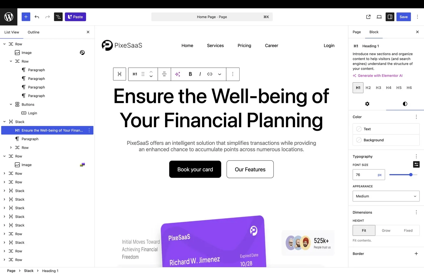 A converted page in the WordPress block editor