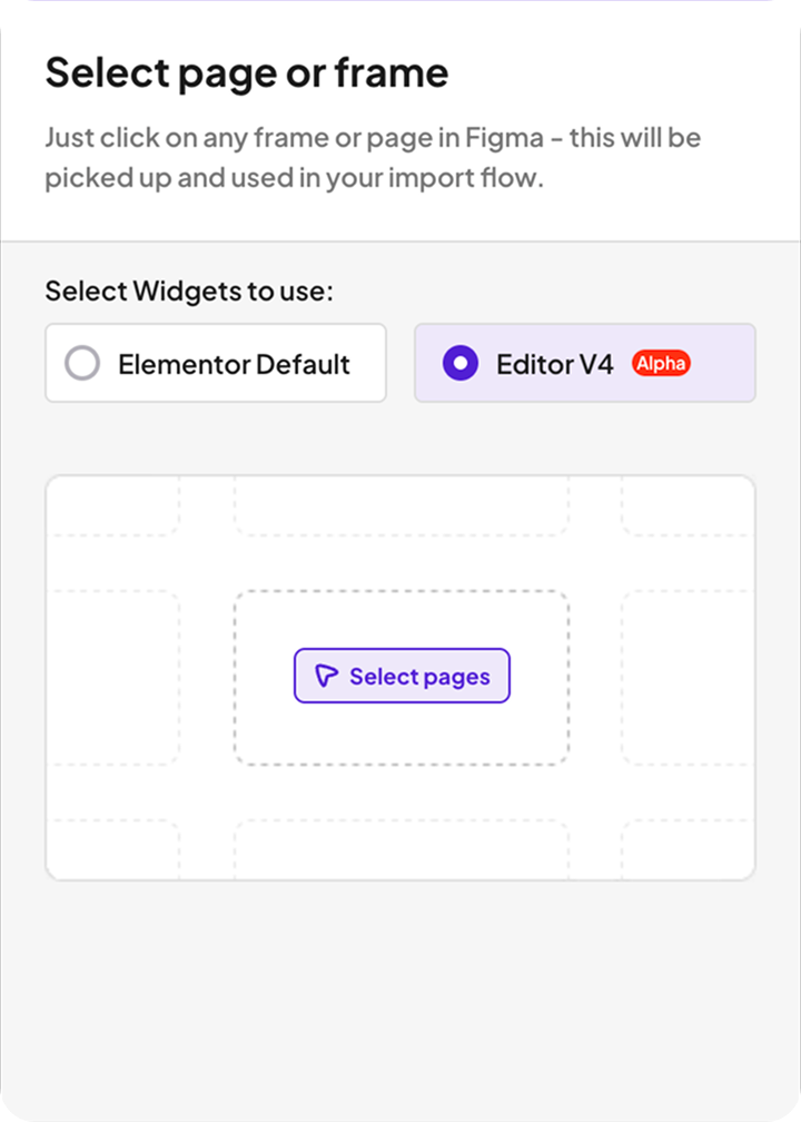 A Figma frame being converted to Elementor V4 Atomic