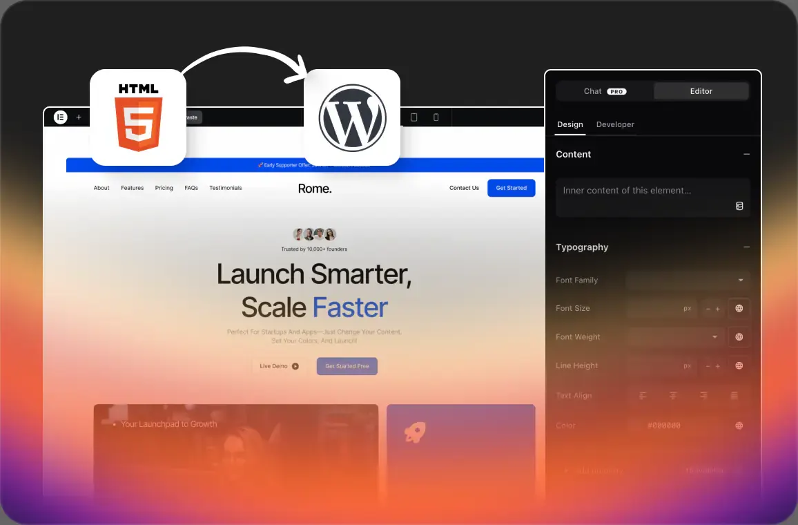 Custom HTML, CSS and JavaScript written with AI inside the builder