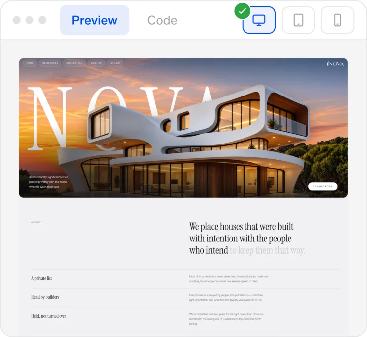 A hand-crafted section previewed in the editor