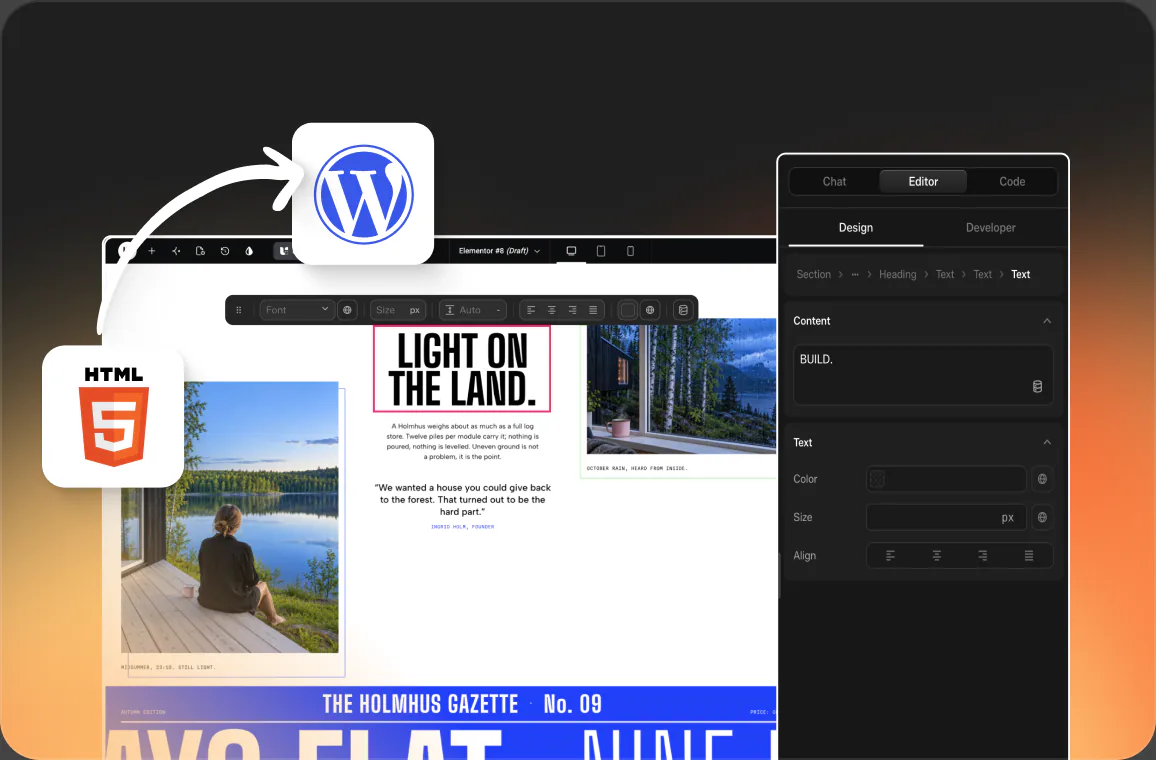 Custom HTML, CSS and JavaScript written with AI inside the builder