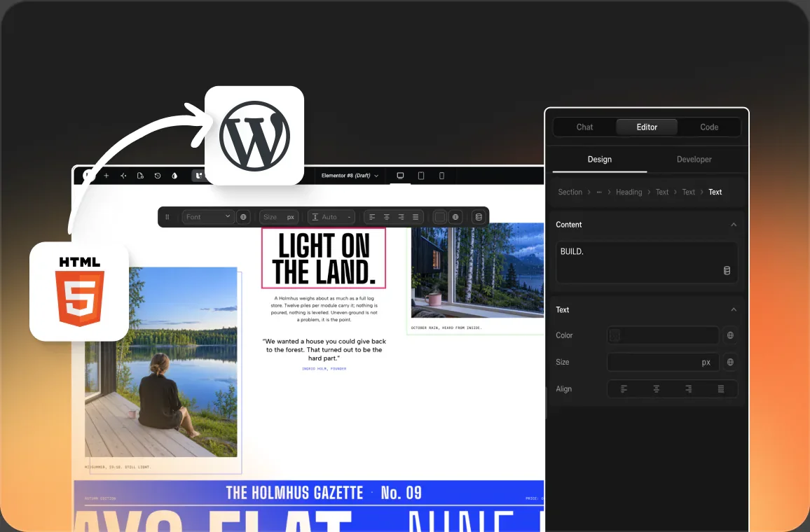 Custom HTML, CSS and JavaScript written with AI inside the builder