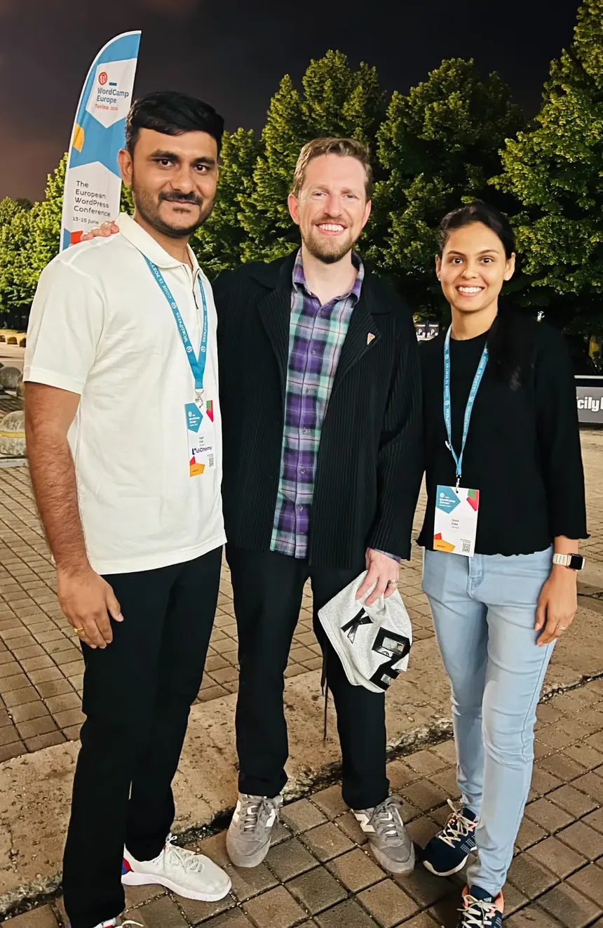 Three of the UiChemy team at WordCamp Europe in Torino, 2024